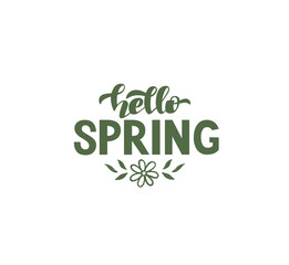 Hello spring. Vector illustration with handwritten phrase. Lettering.