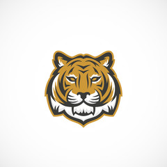 Mascot Tiger Face Abstract Vector Icon, Symbol or Logo Template. Wild Animal Head Sillhouette. Sport Style Creative Predator Emblem.