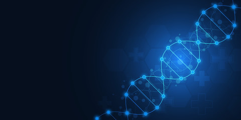 DNA strand background and genetic engineering or laboratory research. Medical technology and science concept.