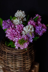 hyacinths in leaves in a flower shop