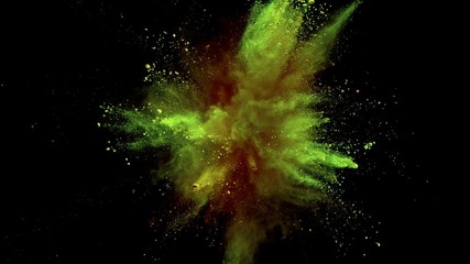 Super slowmotion shot of color powder explosion isolated on black background. Shot with high speed cinema camera at 1000fps