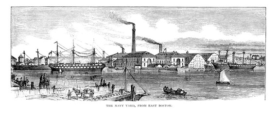 Boston city. Engraving illustration