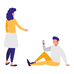 couple using smartphone characters