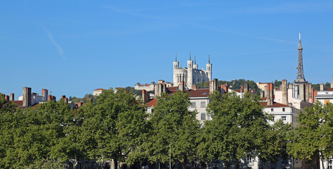 Fototapeta na wymiar Lyon city in France with basilica called Notre Dame de Fourviere