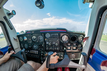 Cockpit of a small aircraft.