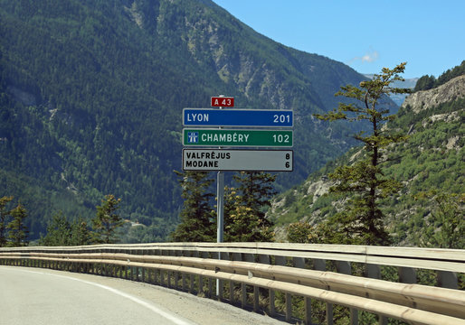Road signs on the France Road to go to Lyon City