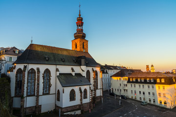 Germany, Saarland saarbruecken church schlosskirche in early morning sunlight