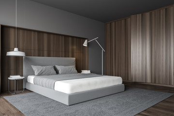 Stylish bedroom interior with white bedding of king size bed in fashionable. 3d render.