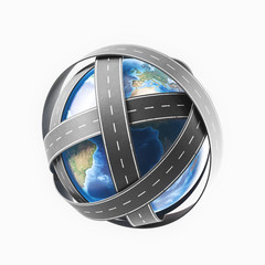 Satellite navigation concept with road and globe. 3d rendering Elements of this image furnished by...