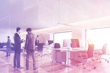 People in open space office with meeting room