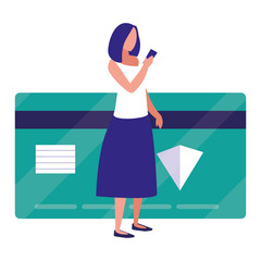 woman using smartphone with credit card