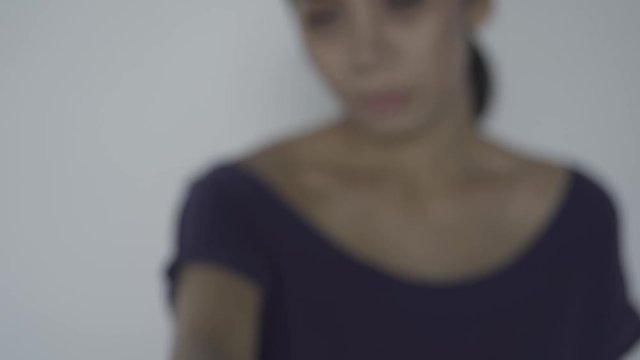Skinny anorexic woman showing text of I Won't Eat. Shot in 4k resolution