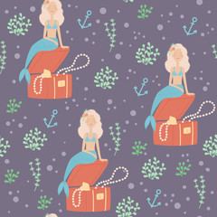 Sea or ocean life vector seamless pattern