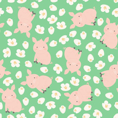 Little pig floral vector seamless pattern