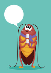 Cockroaches are making a poor face And held his hand for mercy, vector hand drawn illustration