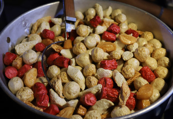 Fried fish ball in the pot.