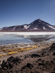 Laguna Blanca is a salt lake at the foot of the volcanos Licancabur and Juriques - Eduardo Avaroa Andean Fauna National Reserve, Bolivia