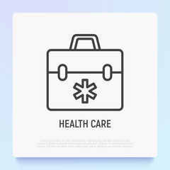First AID bag thin line icon. Emergency kit vector illustration.