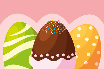 set of decorated easter eggs with candy