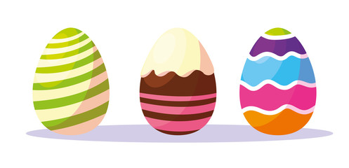 set of decorated easter eggs with candies