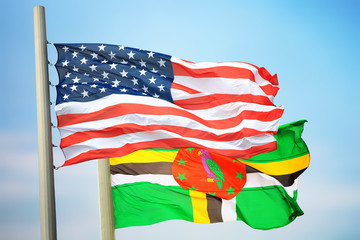 Flags of the USA and Dominica