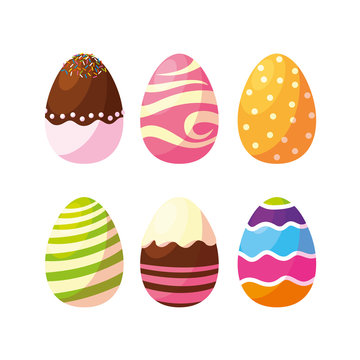 set of decorated easter eggs with candies