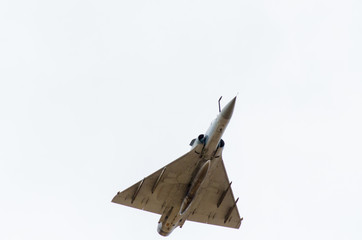 Delta wing fighter aircraft down forward view