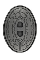 Top View Of Oval Iron Manhole Cover Isolated On White Background