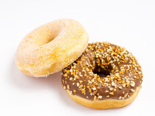 two donuts isolated on white background, top view