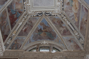 Ceiling frescoes in the upper church San Fermo Maggiore in Verona, Veneto, Italy.