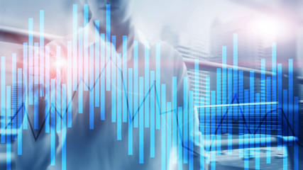 Trading and investment concept with candle chart, financial graph on blurred background abstract background.