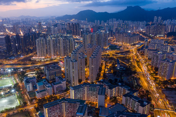 Hong Kong city and lion rock mountain