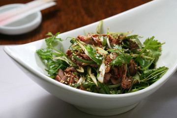 ensalada thai con tiras de res marinada con sésamo