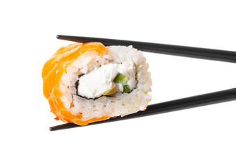 sticks keep sushi with salmon