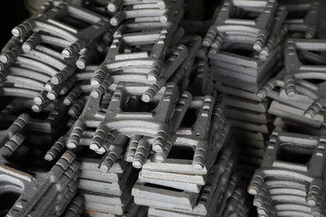 Stocks Of Unfinished Cast Iron Sewerage Stairs Close Up