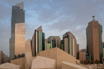 New Architechural art at Al Hosn Fort against cityscape, Abu Dhabi, UAE