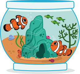 Vector illustration of two clown fishes in an aquarium.