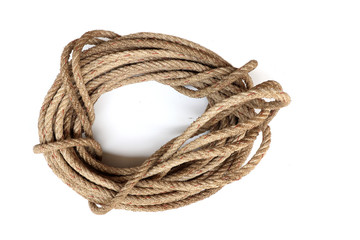 Roll of rope, rope knot isolated on white background