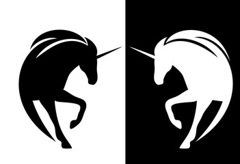 unicorn horse black and white vector silhouette design set © Cattallina