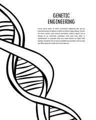 Black, white vector dna icon isolated on background. Unique abstract art with lettering, typescript for card, website, banner, flyer, poster. Medicine, chemistry, biology, genetic engineering