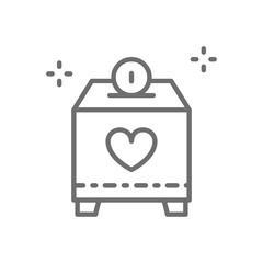 Donate box with money, charity, volunteering line icon.