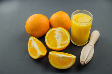 Orange juice on a black background