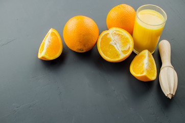 Orange juice on a black background