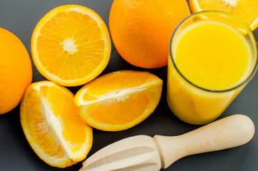 Orange juice on a black background