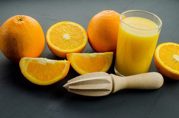 Orange juice on a black background