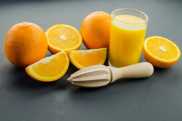 Orange juice on a black background
