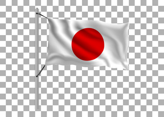 Waving Japan flag on flagpole on isolated background, Japanese flag, vector illustration