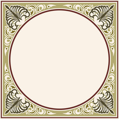 Vector circular ornament in modern style. Drawing isolated on beige background.
