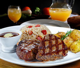 Grilled meat with trimmings