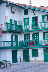 Typical fishing houses in Hondarribia, a city in Gipuzkoa, Basque Country, Spain, near the French border.